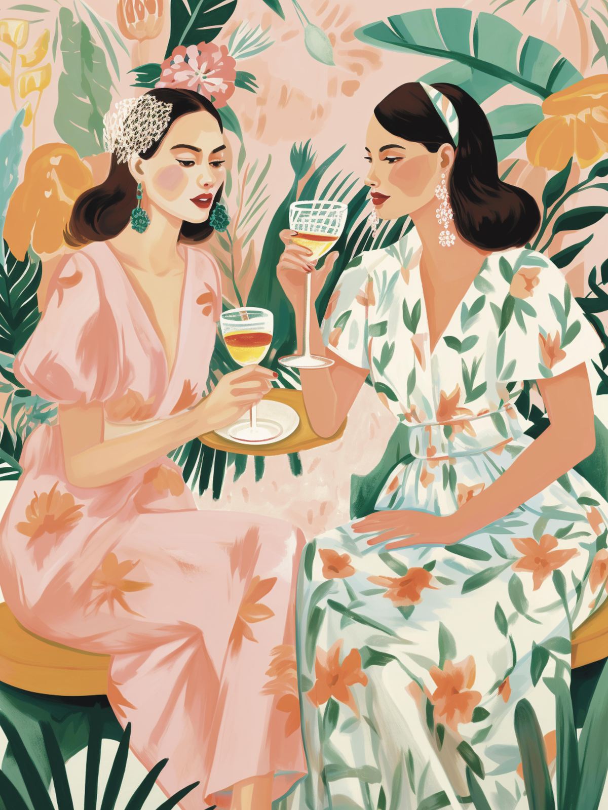 Poster - Elegant Ladies in Floral Dresses