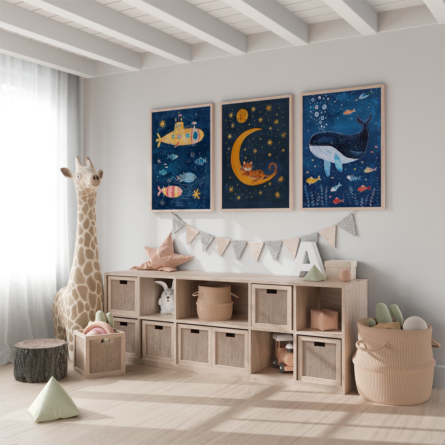 Poster - Moon, Whale, Submarine / Set of 3