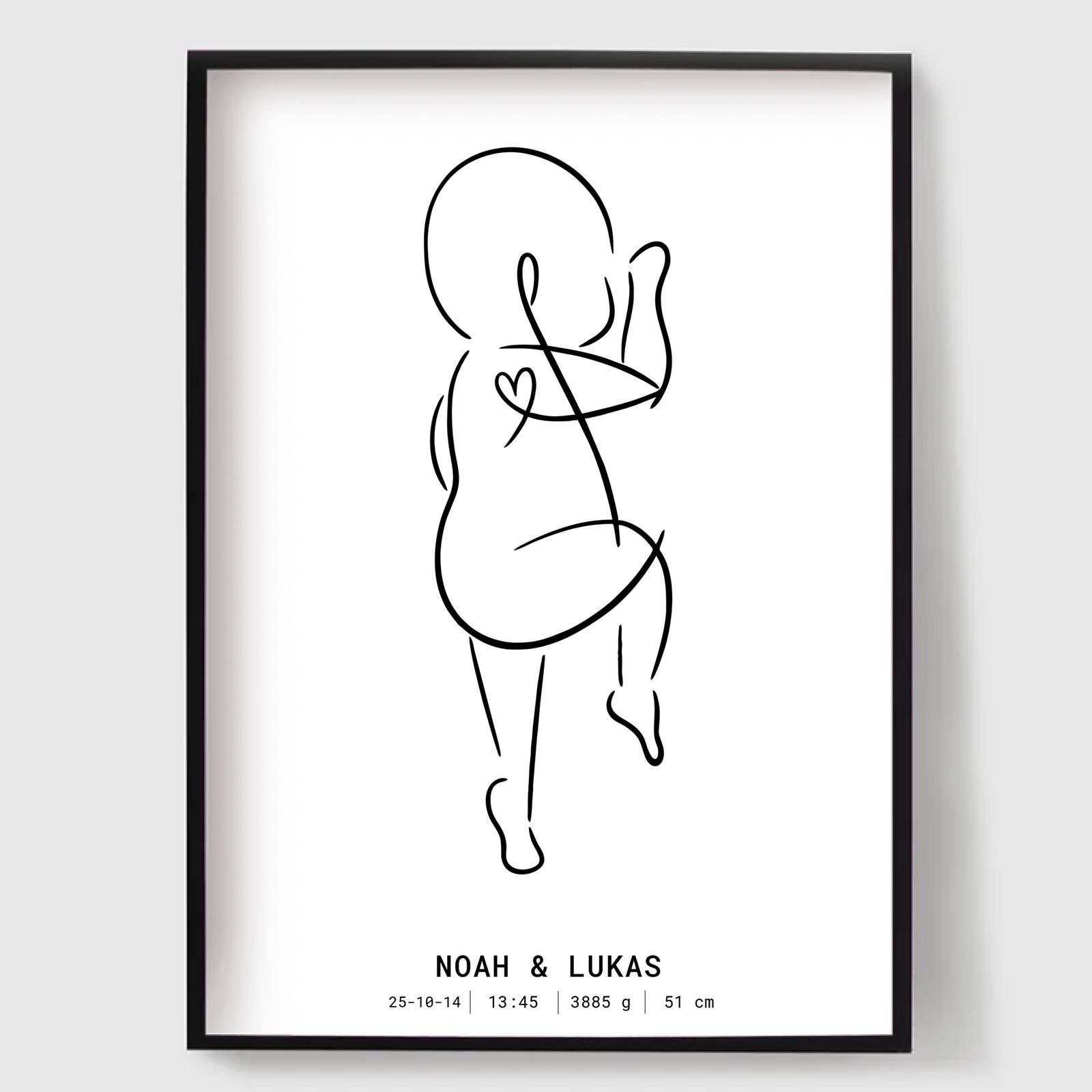 Personalised Poster - New Born Baby with Heart Line Art