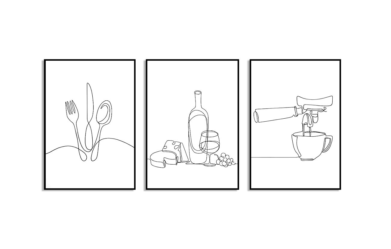 Minimalist Kitchen Line Art Poster - Set of 3