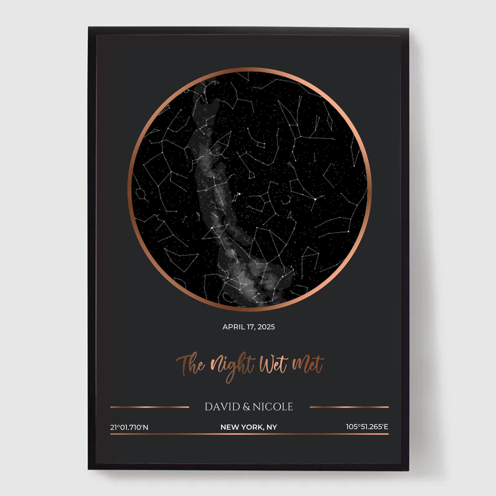 Personalised Poster - Circle Shaped Star Map  Black/Rose Gold Theme