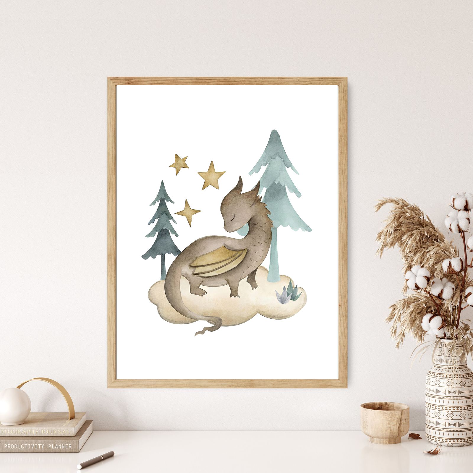 Dragon Poster with Stars and Trees