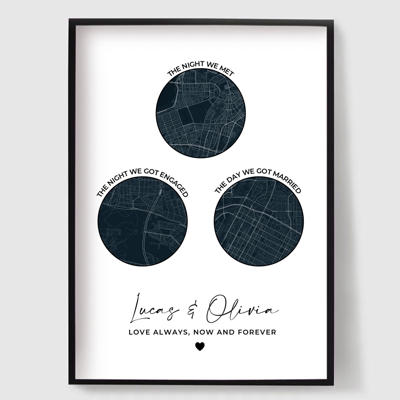 Personalised Posters - Love Map - The Heart of Our Journey