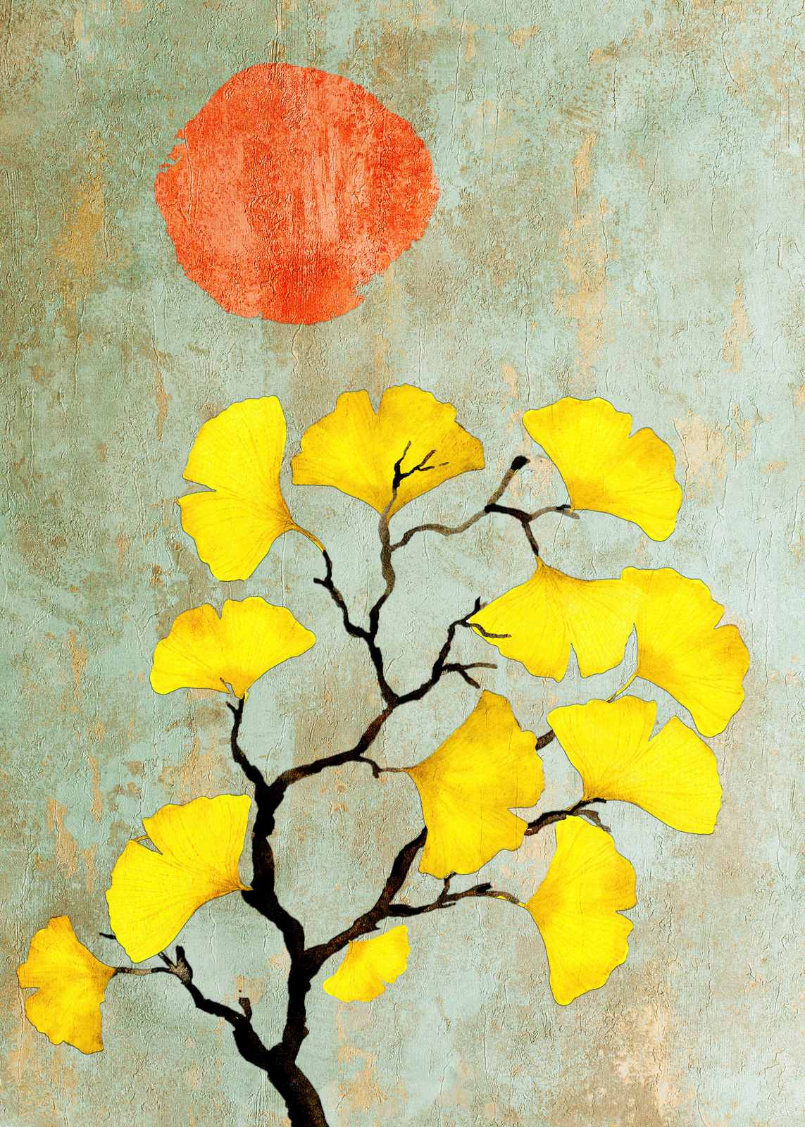 Poster - Sun and Ginkgo Leaves