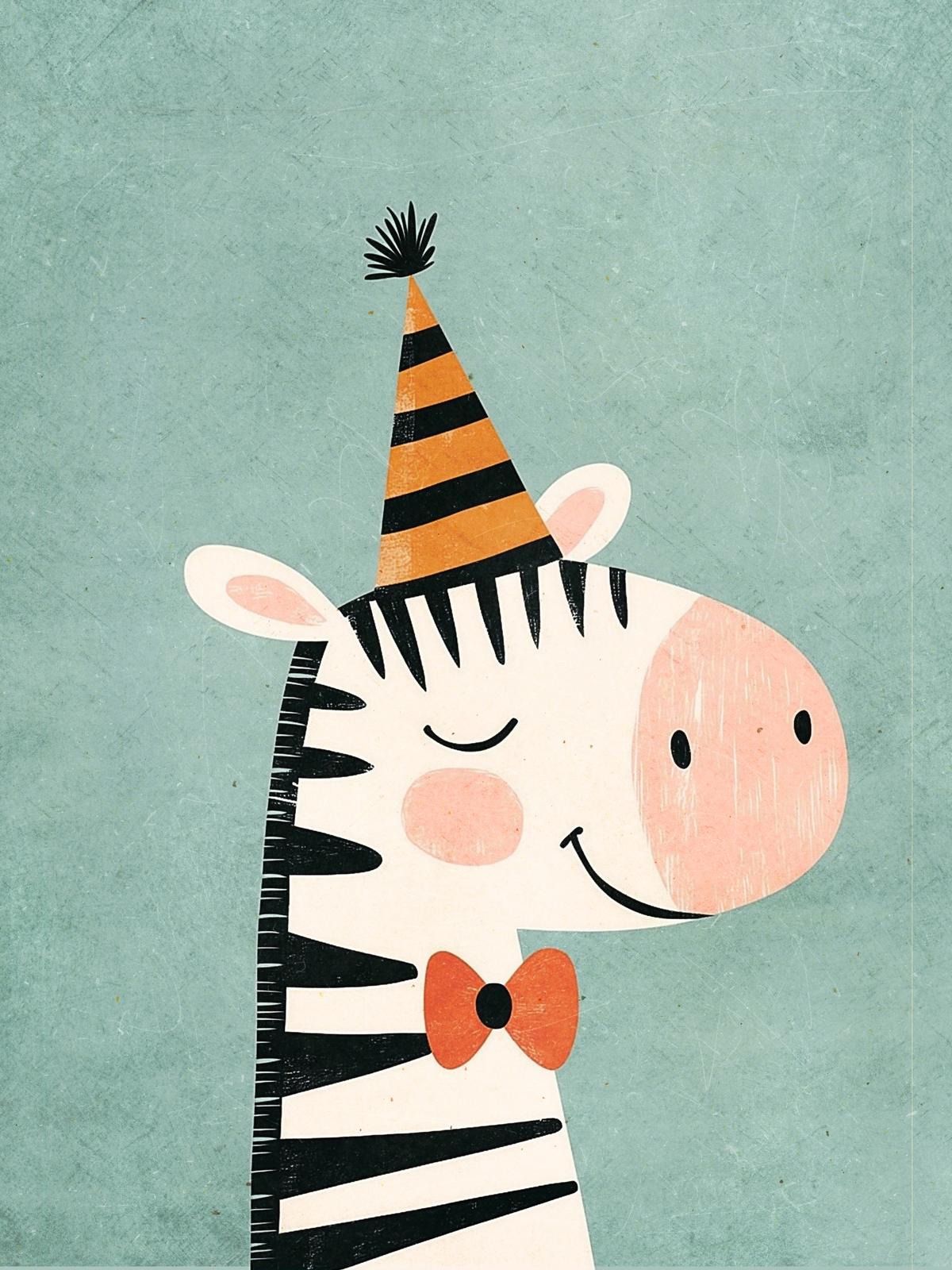 Poster - Zebra with Party Hat