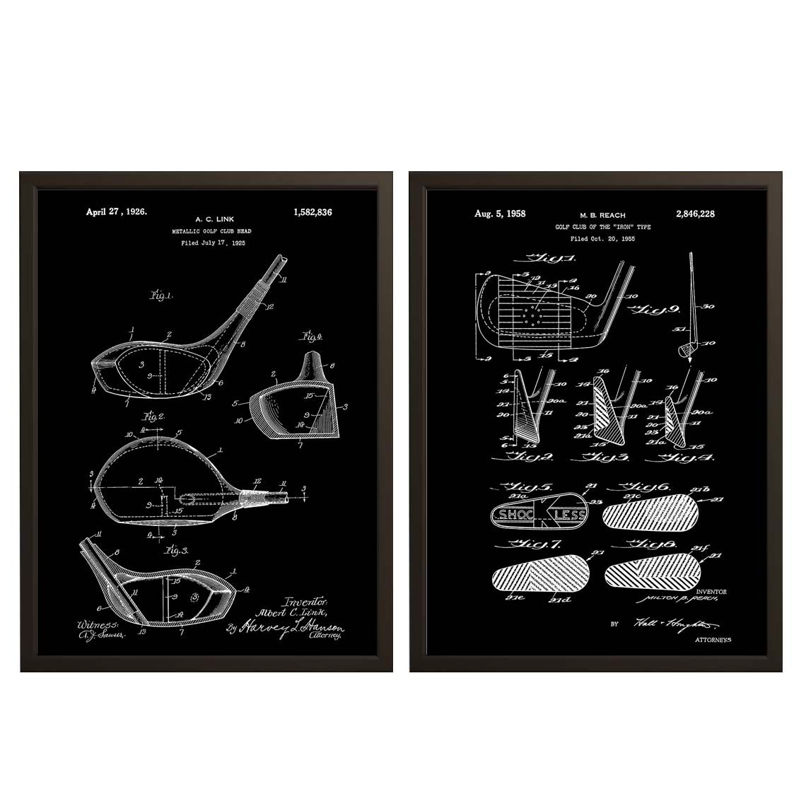 Patent Drawing Poster - Golf Club Designs / Set of 2