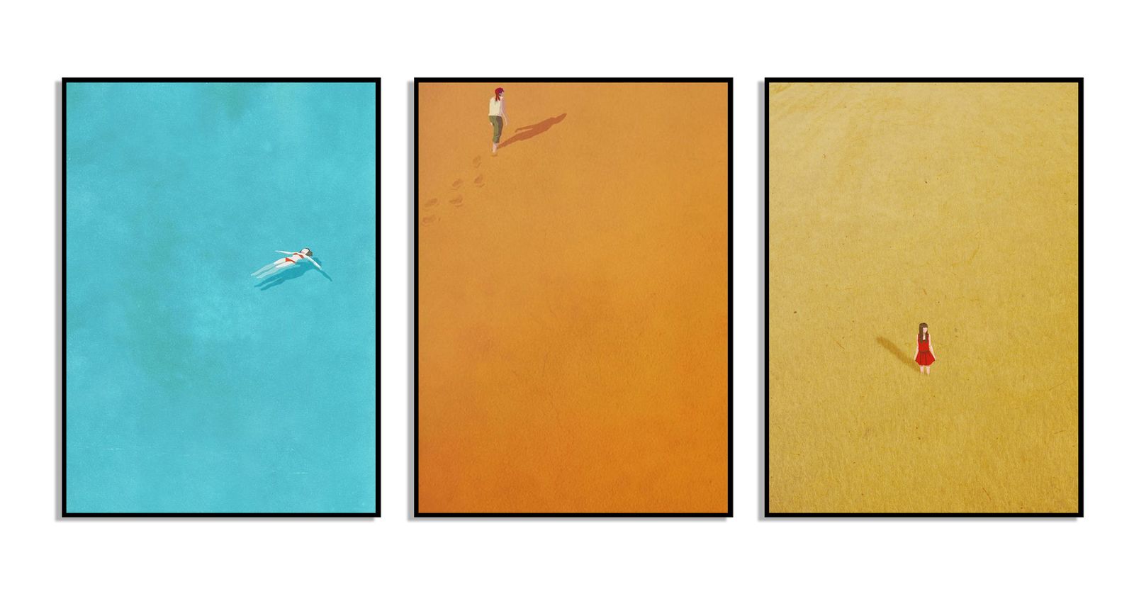 Abstract Minimalist Beach Scene Wall Poster - Set of 3