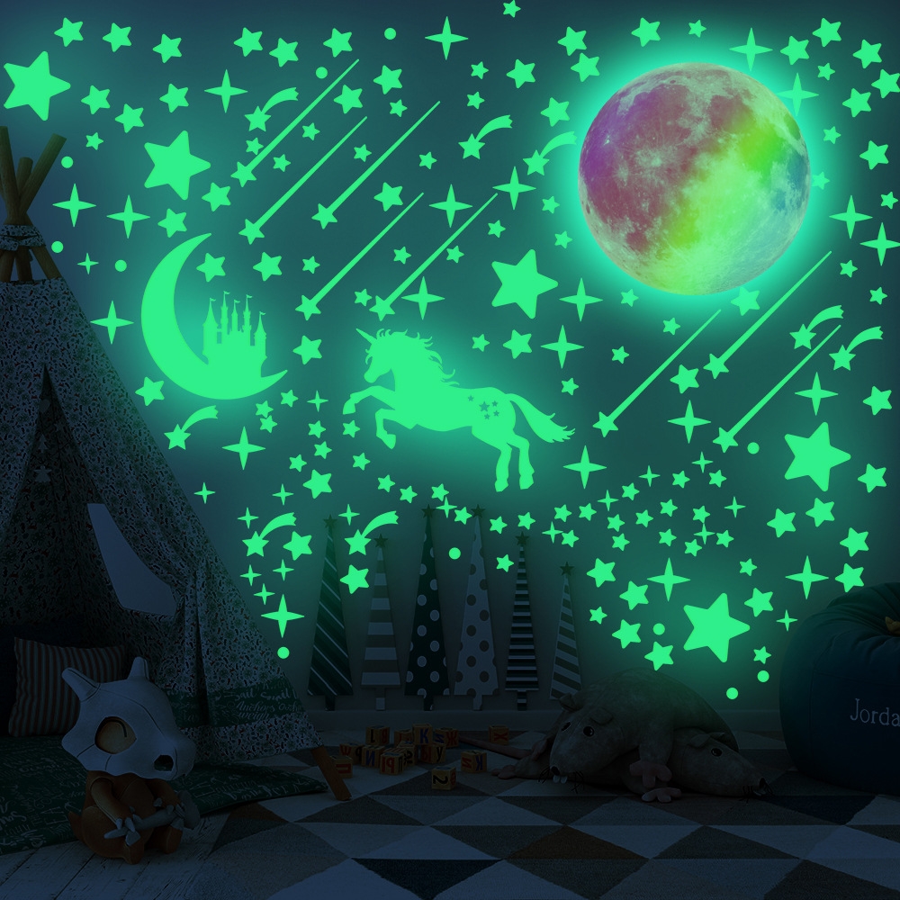 Wallsticker - Unicorn, Moon and Stars /  Glow in the Dark