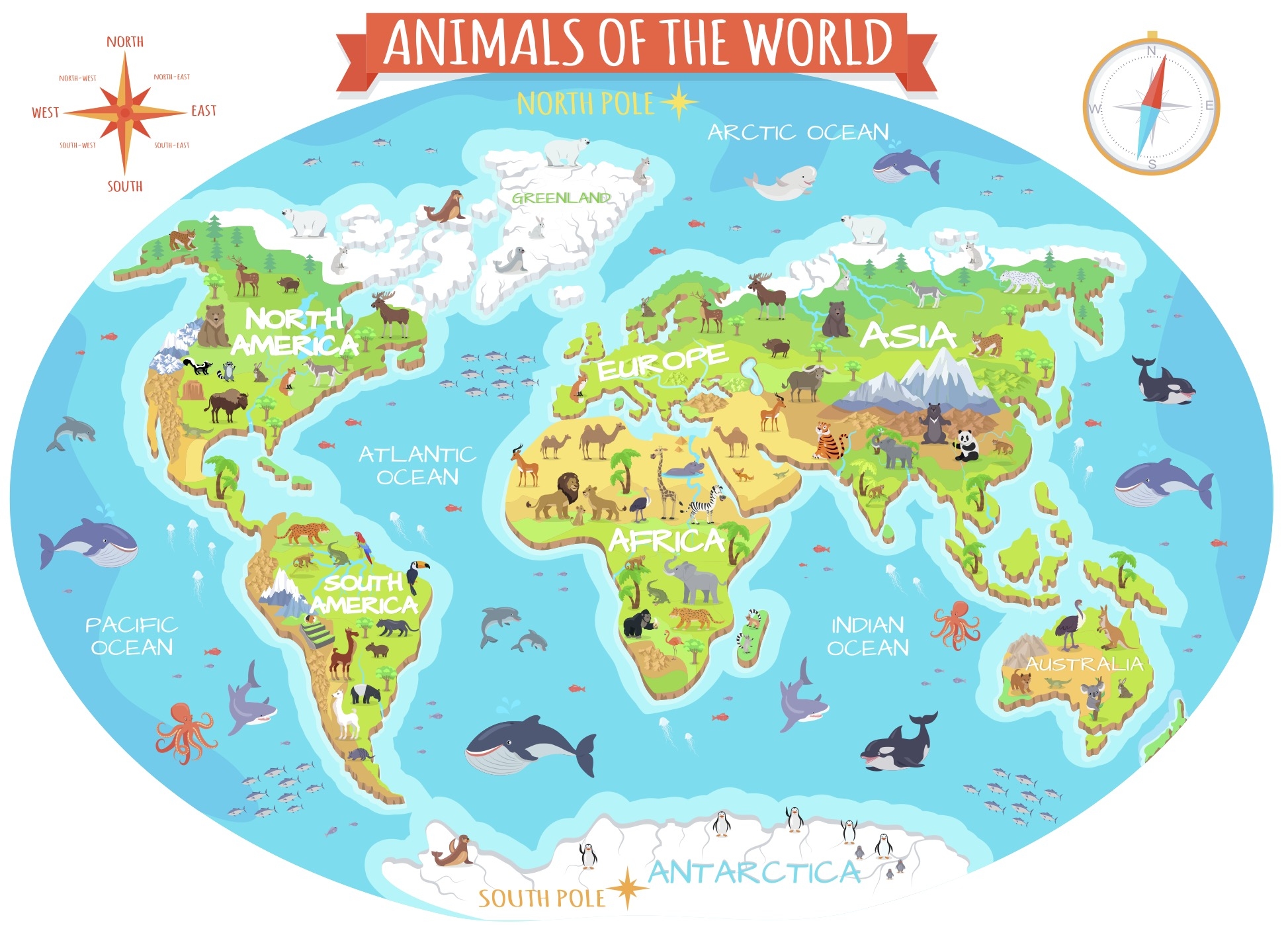 Wallsticker - World Map / Animals of the World