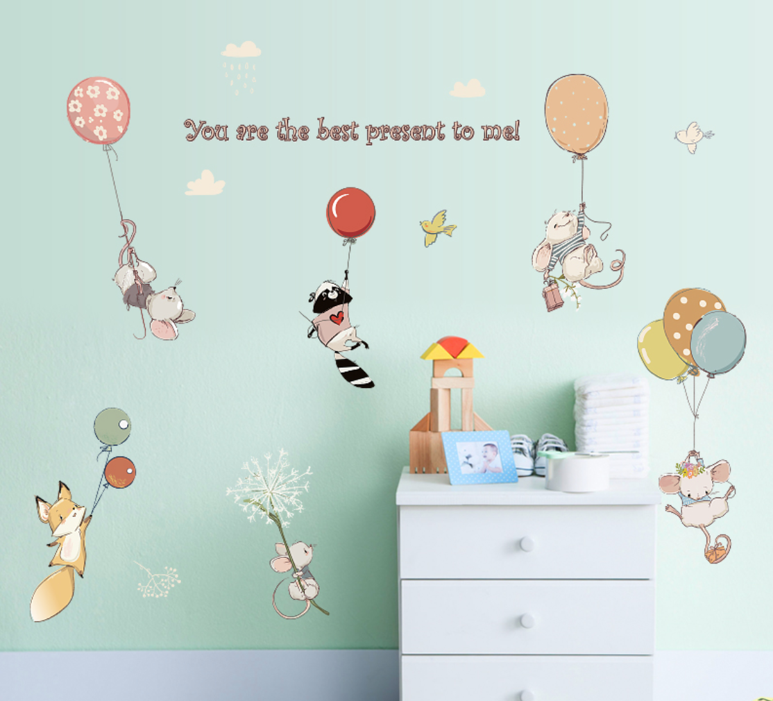 Wallsticker - Small Animals with Balloons