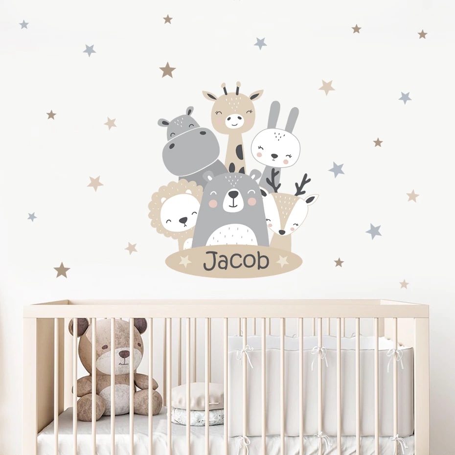 Wallsticker - Animals and Stars / Personalise Text