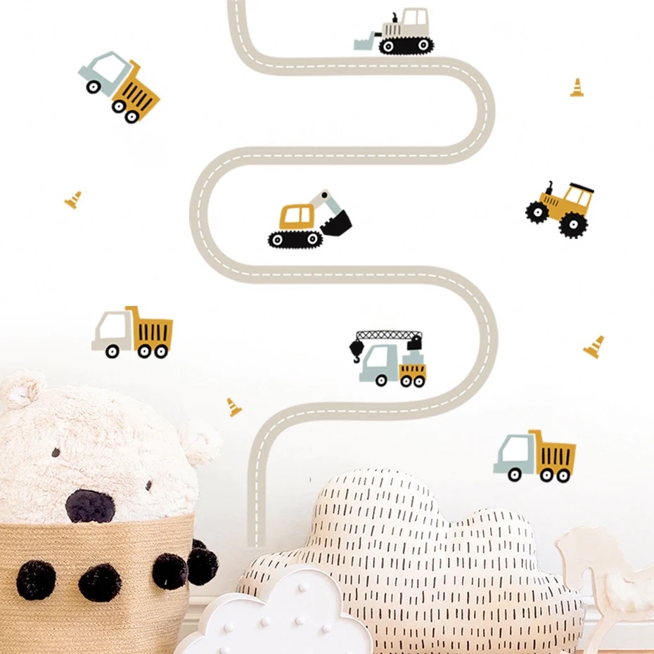 Wallsticker - Cartoon Construction Vehicles with Track