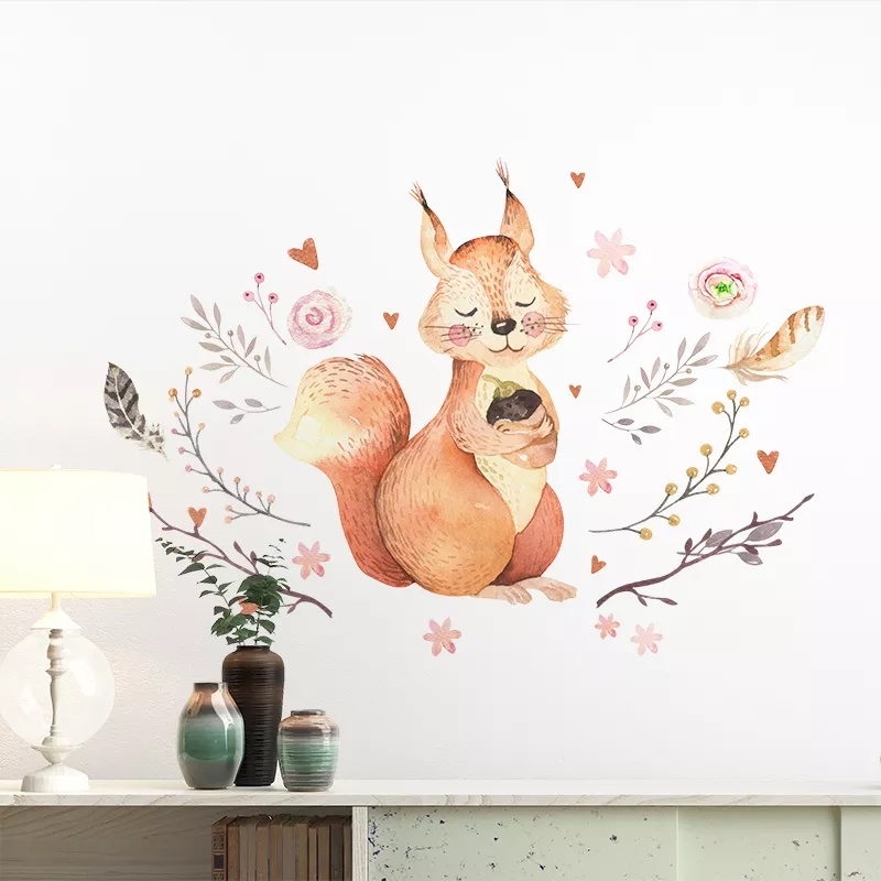 Wallsticker - Squirrel with Flowers