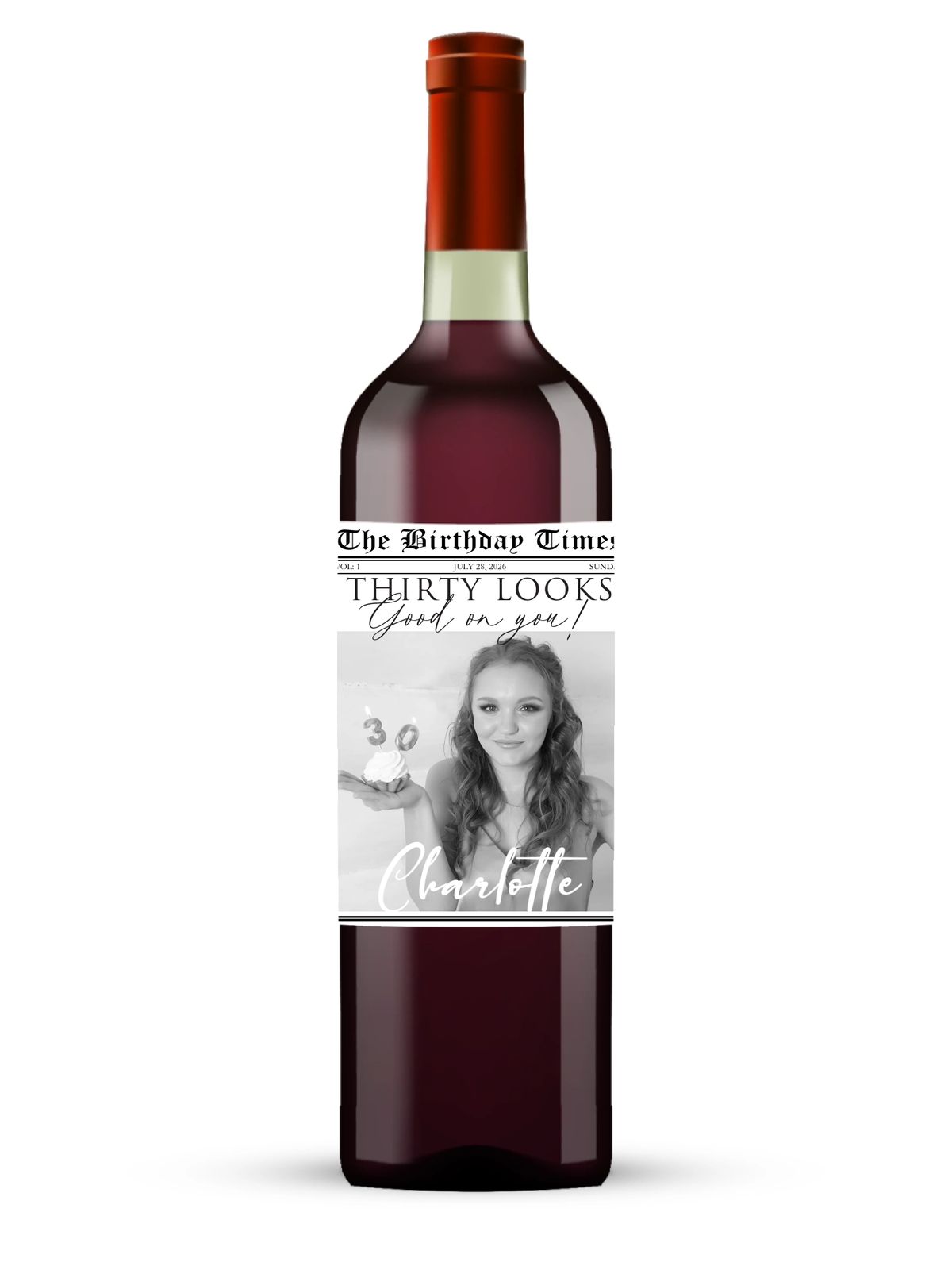 Personalised Bottle Label -  Birthday Newspaper