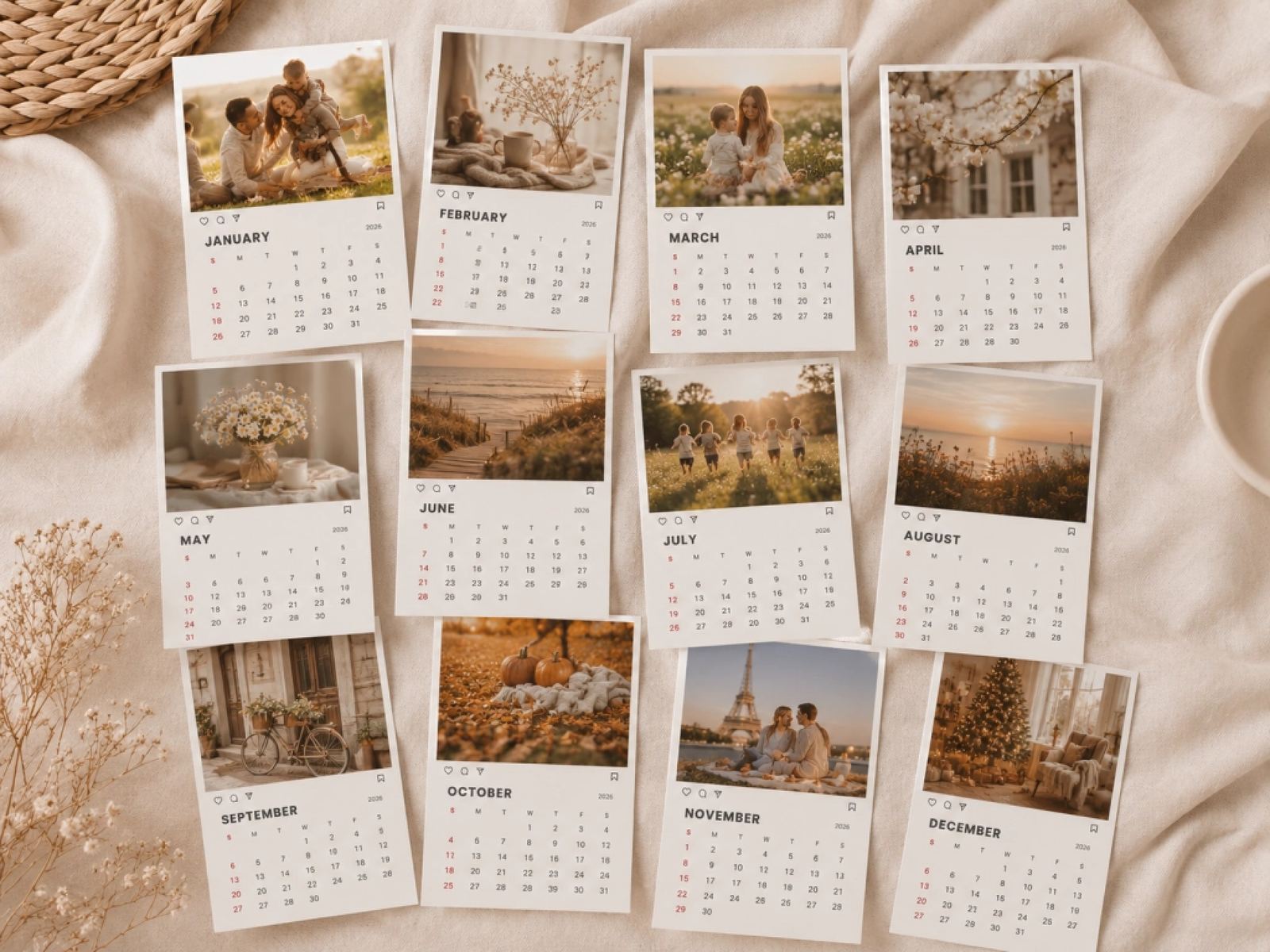 Personalized Photo Calendar Stickers – 8x12 cm, Set of 12