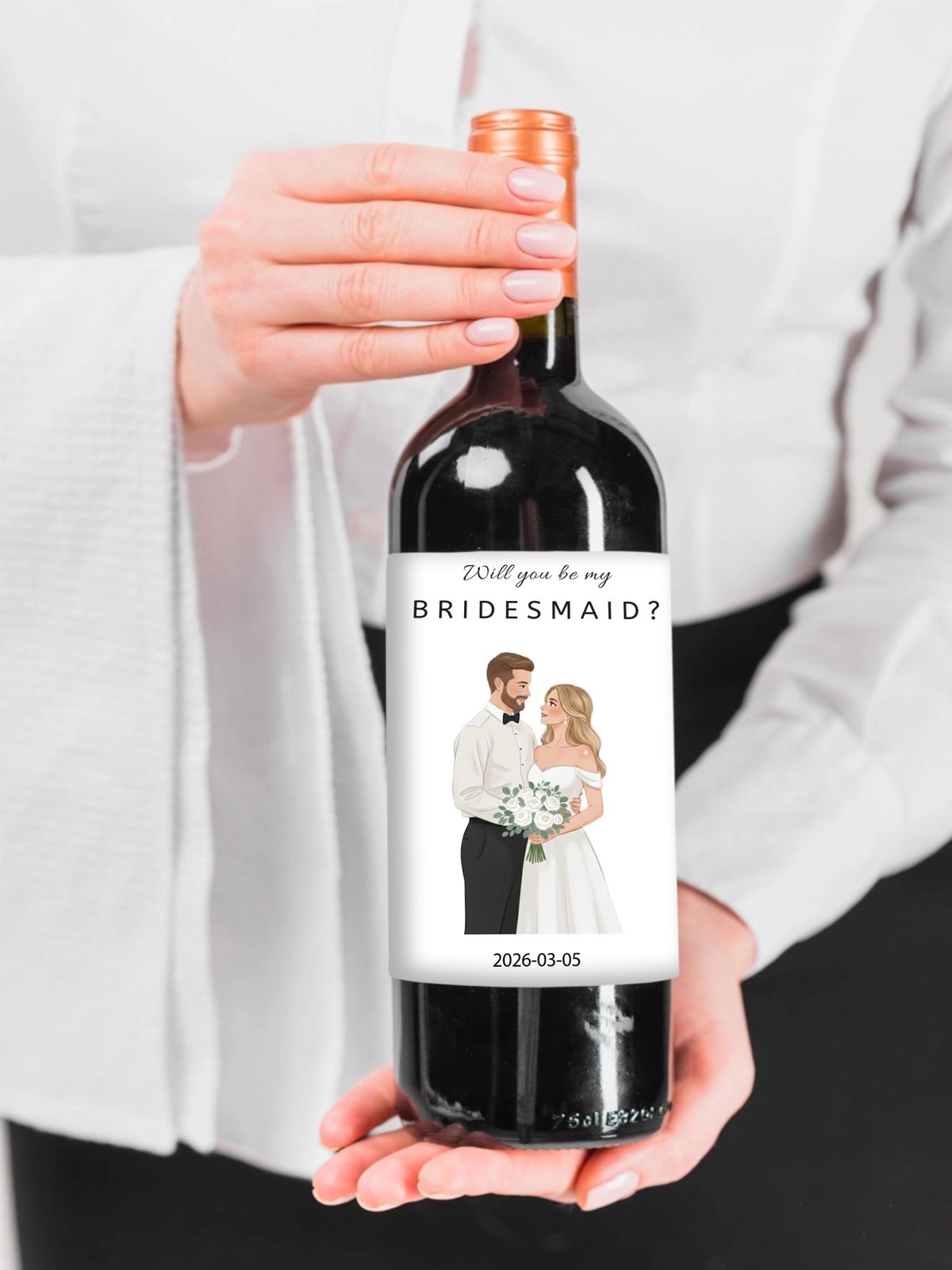 Personalised Bottle Label – Wedding couple illustration