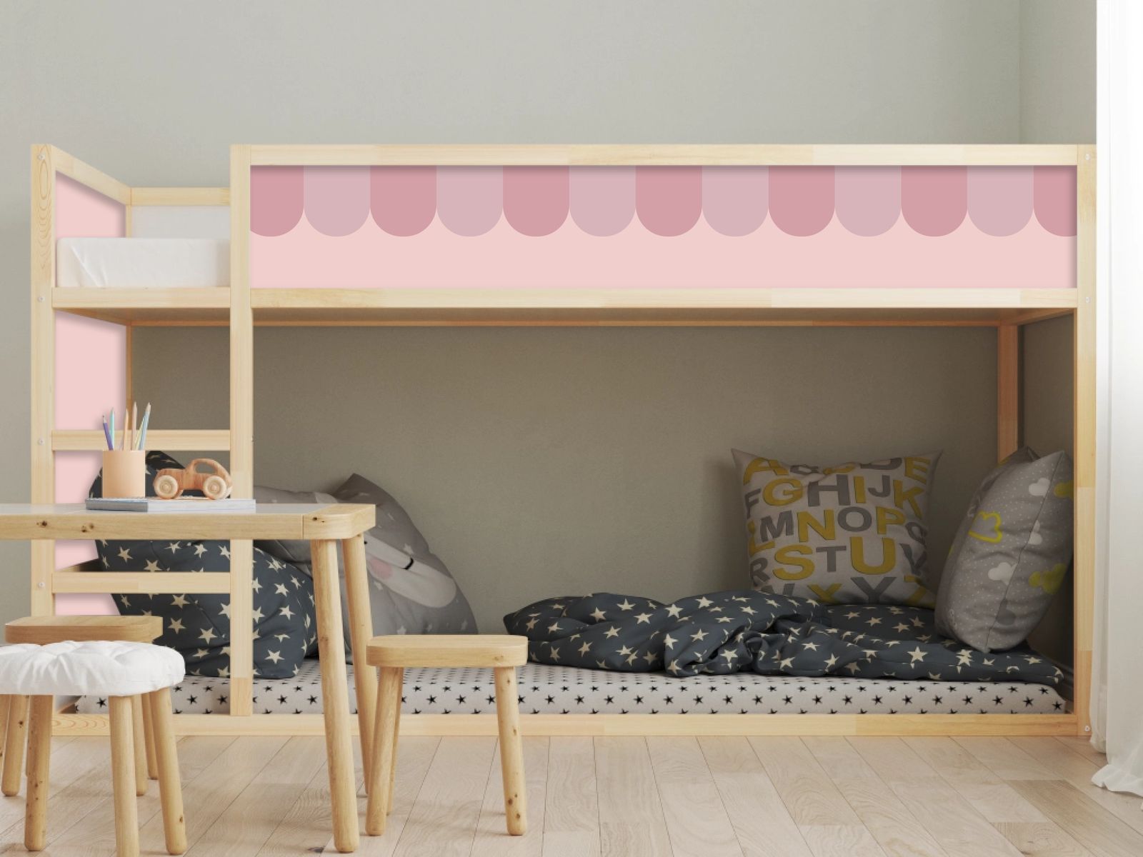 Self-Adhesive Stickers – for Ikea KURA bed / Striped Scallop design