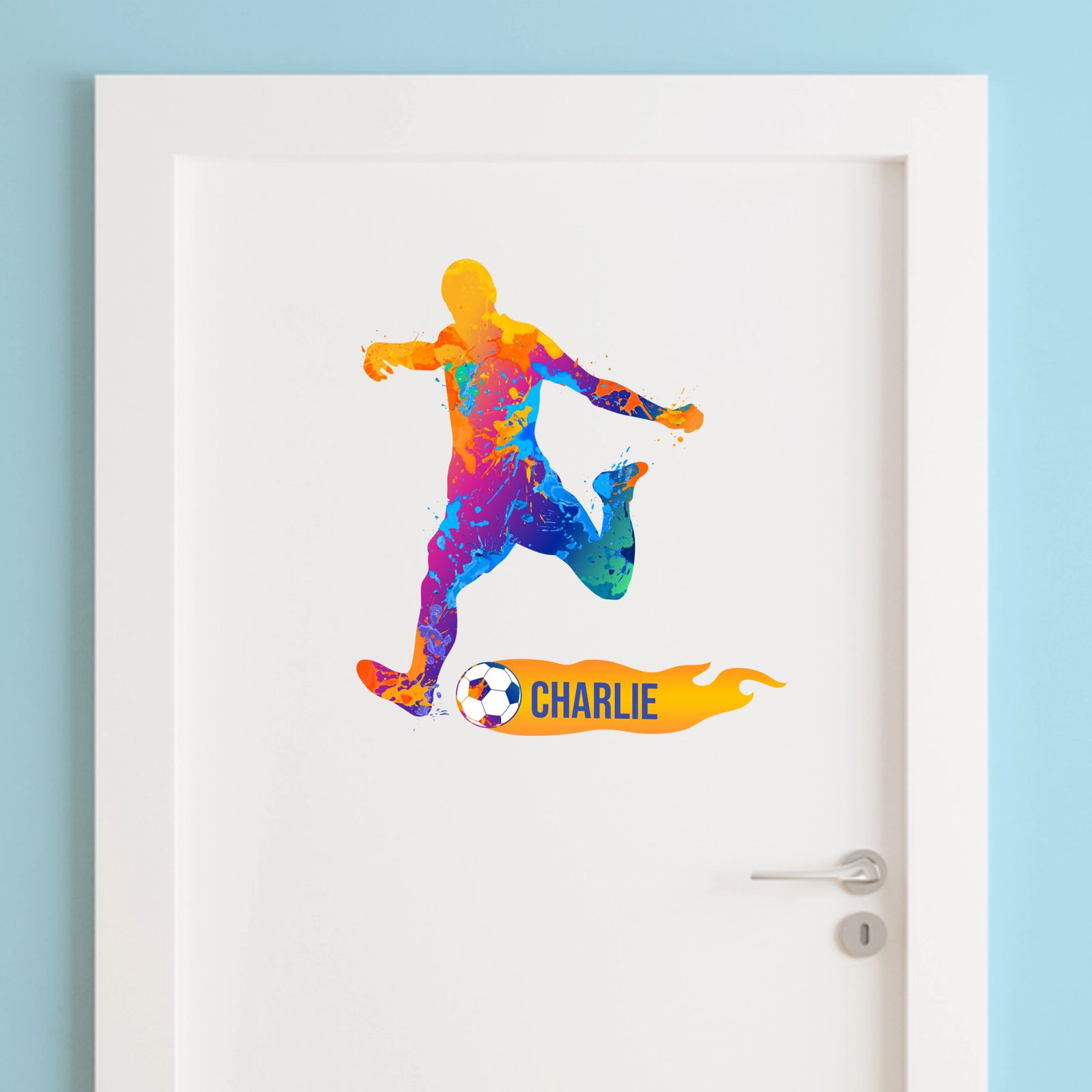 Door Sticker - Vibrant Soccer Silhouette