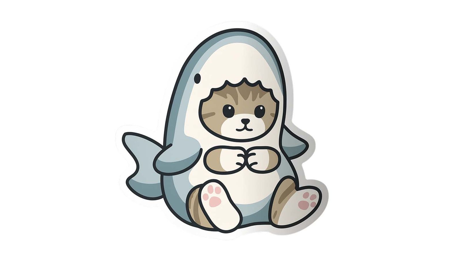 Sticker - Cute Cat in Shark Costume - 4 Stickers