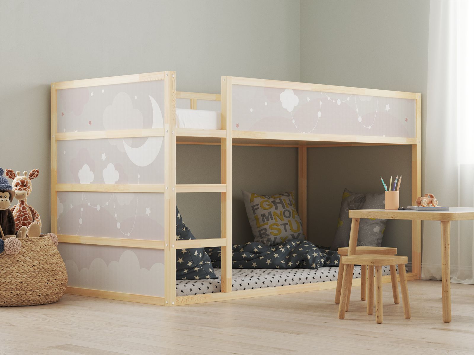 Self-Adhesive Stickers – for Ikea KURA bed / - Sticker - Starry Night Clouds