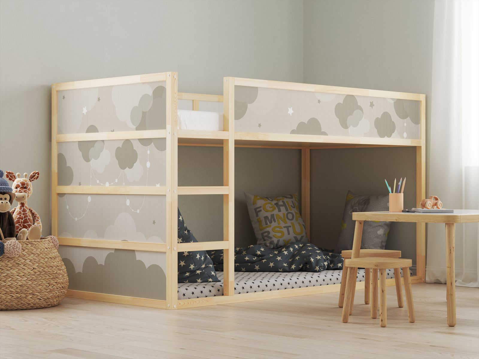 Self-Adhesive Stickers – for Ikea KURA bed / - Sticker - Cloud Design