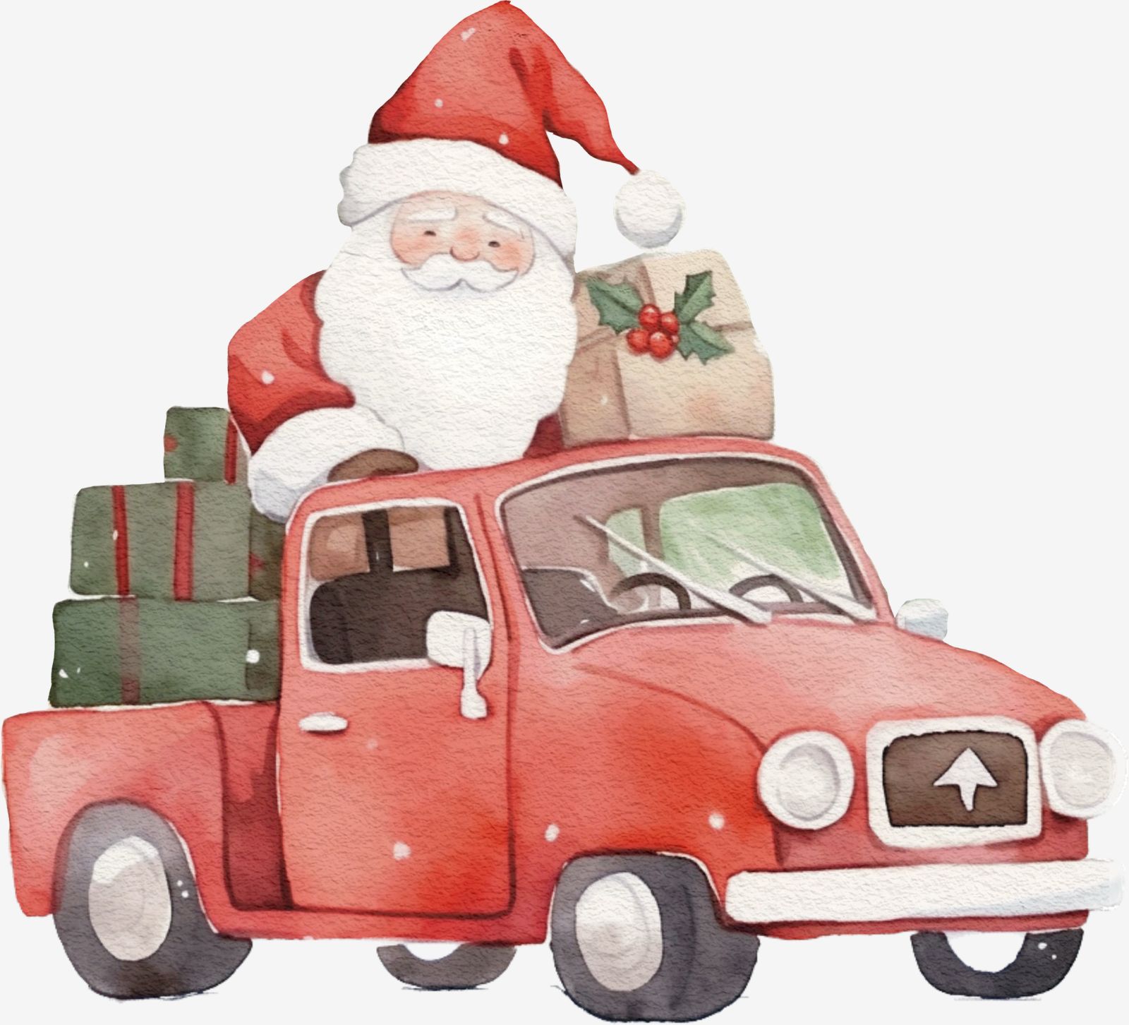 Santa on Red Truck Sticker