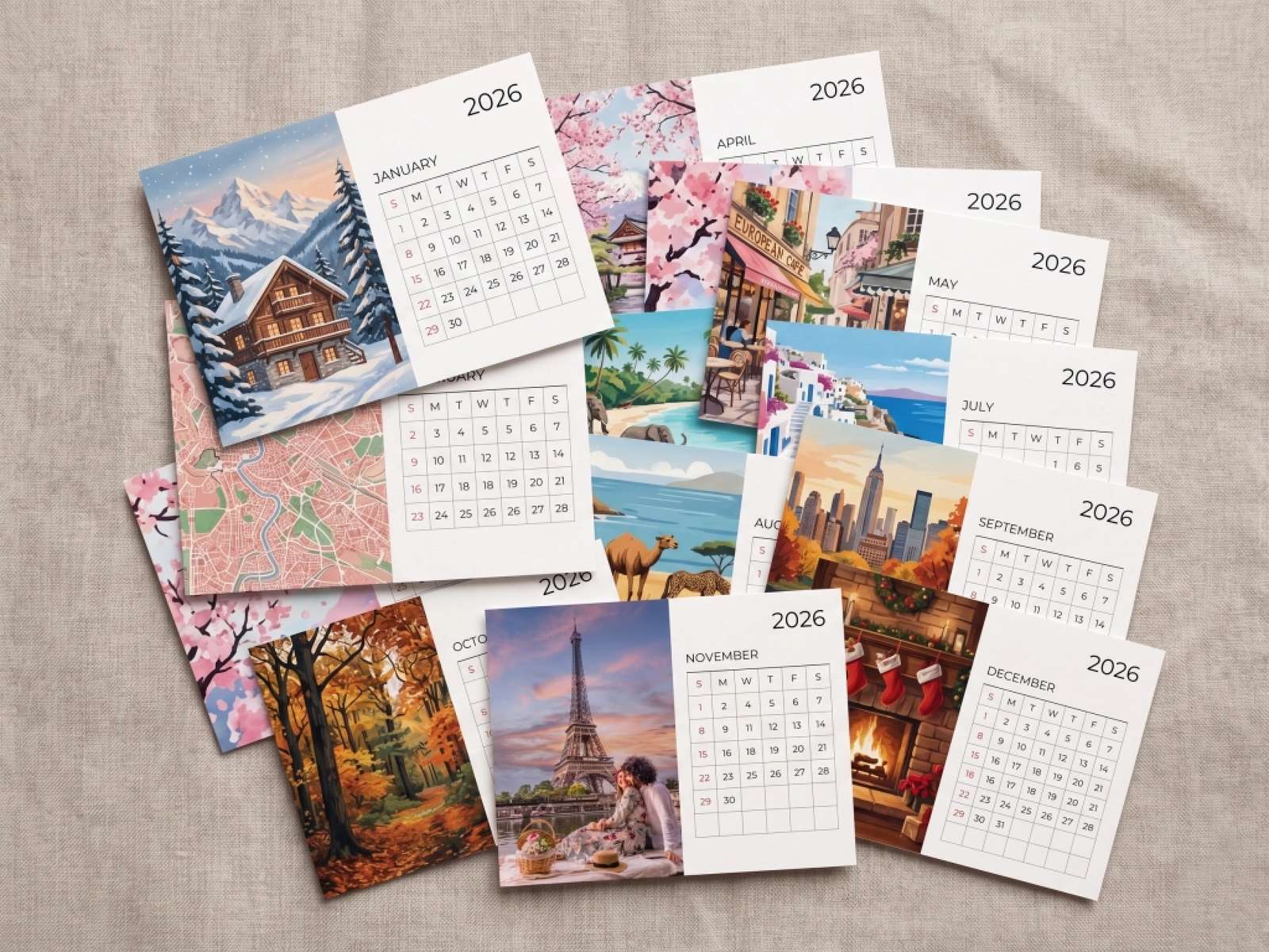 Personalized Monthly Photo Calendar Stickers – 12x9 cm Set of 12