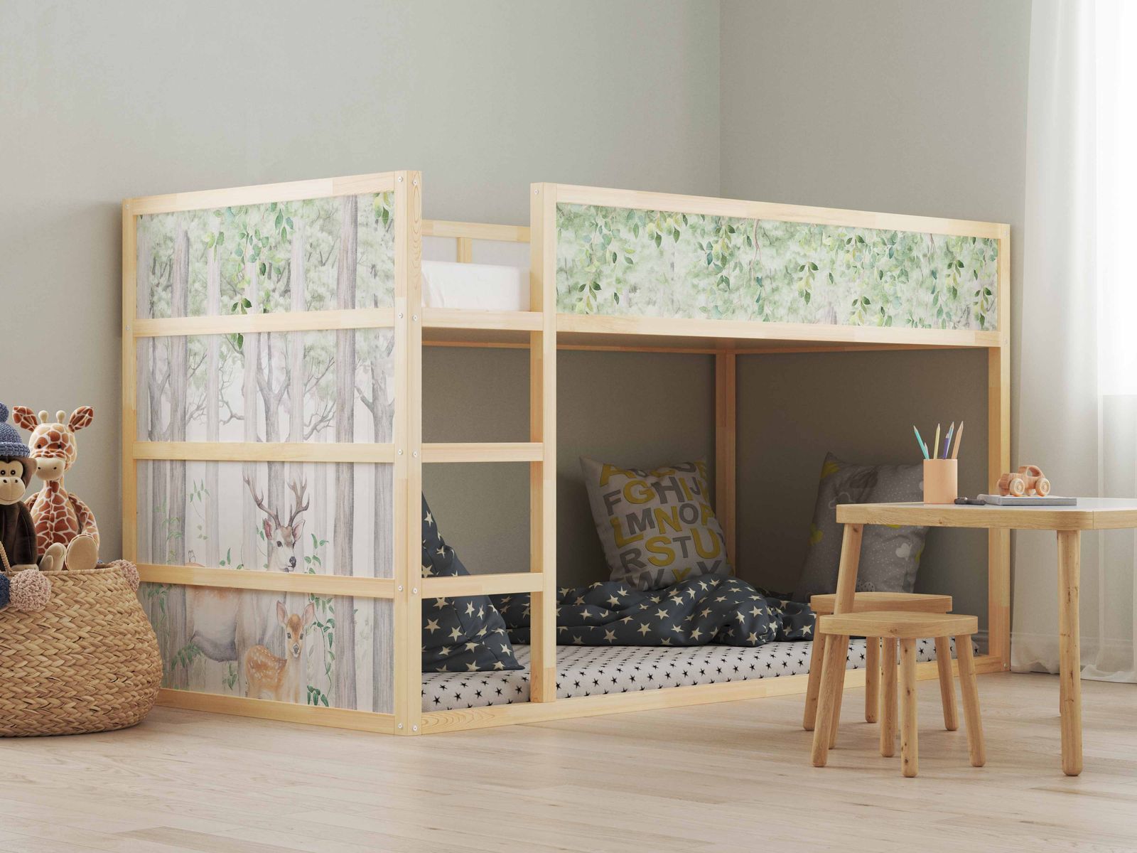 Self-Adhesive Stickers – for Ikea KURA bed / - Sticker - Forest Deer Design