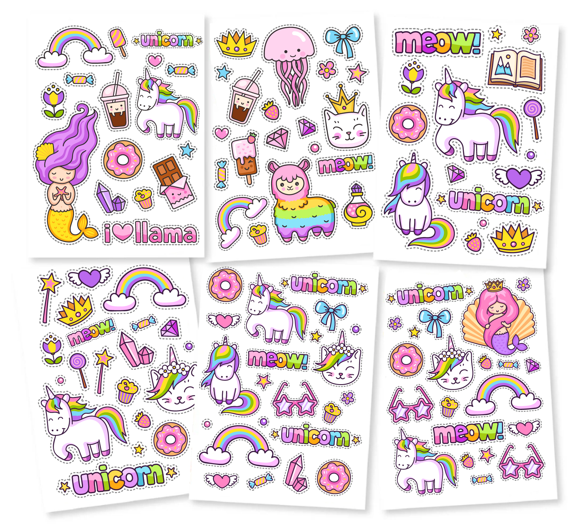 Stickers - Unicorn  Mixed 6 sheets