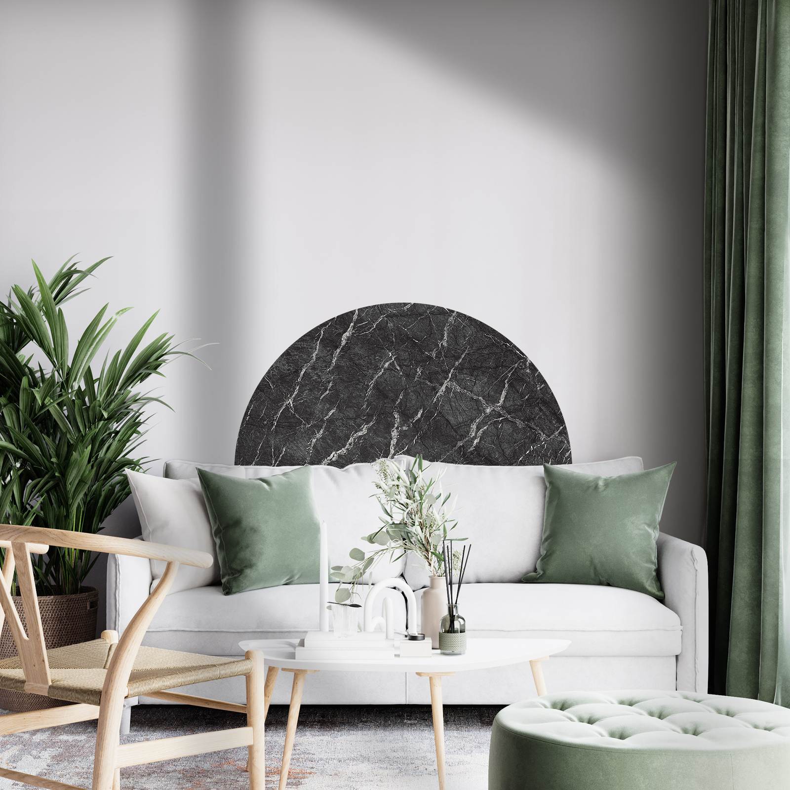 Wall Sticker / Half-circle - Black Marble