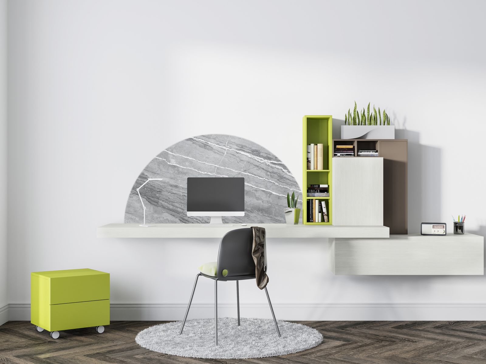 Wall Sticker / Half-circle - Gray Marble