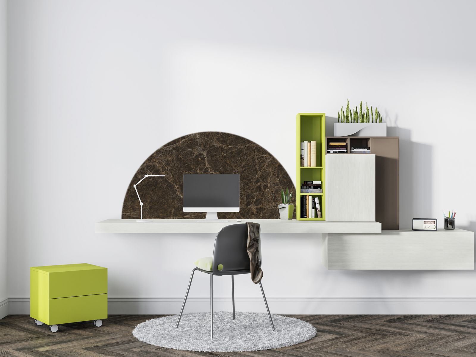 Wall Sticker / Half-circle - Dark Marble Design