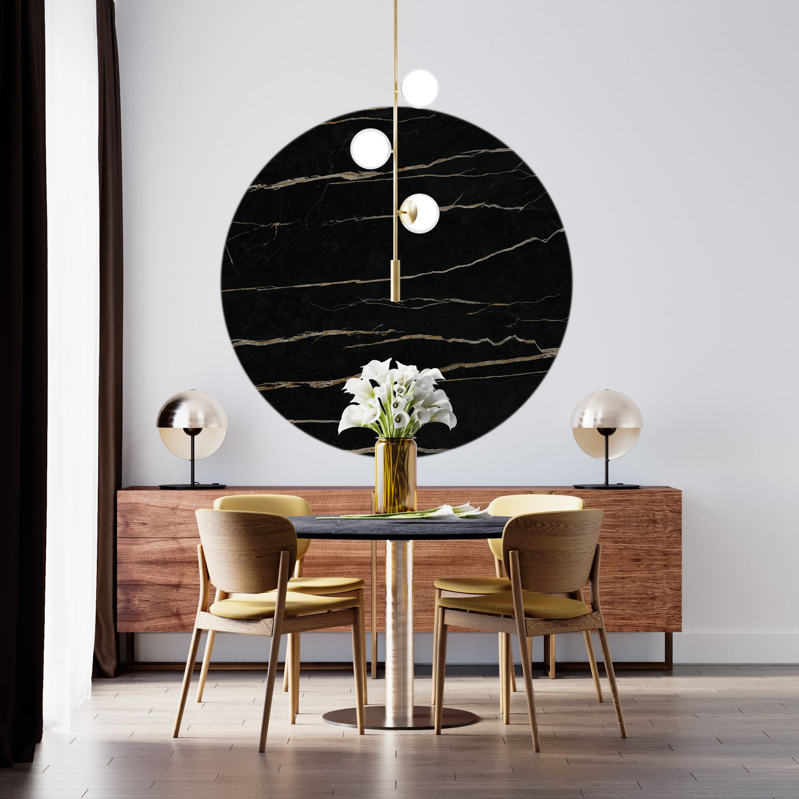 Wall Sticker / Circle - Black Marble