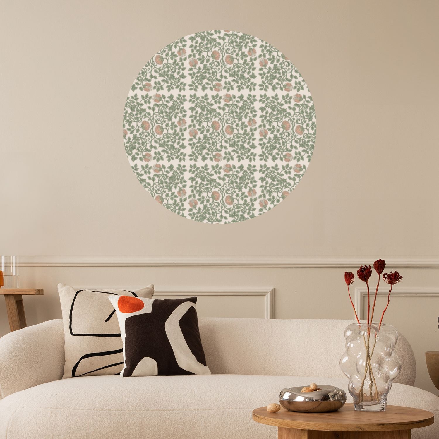 Wall Sticker / Circle - Floral Pattern