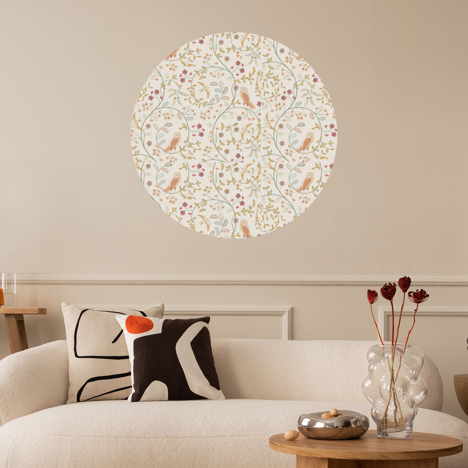 Wall Sticker / Circle - Birds in Branches