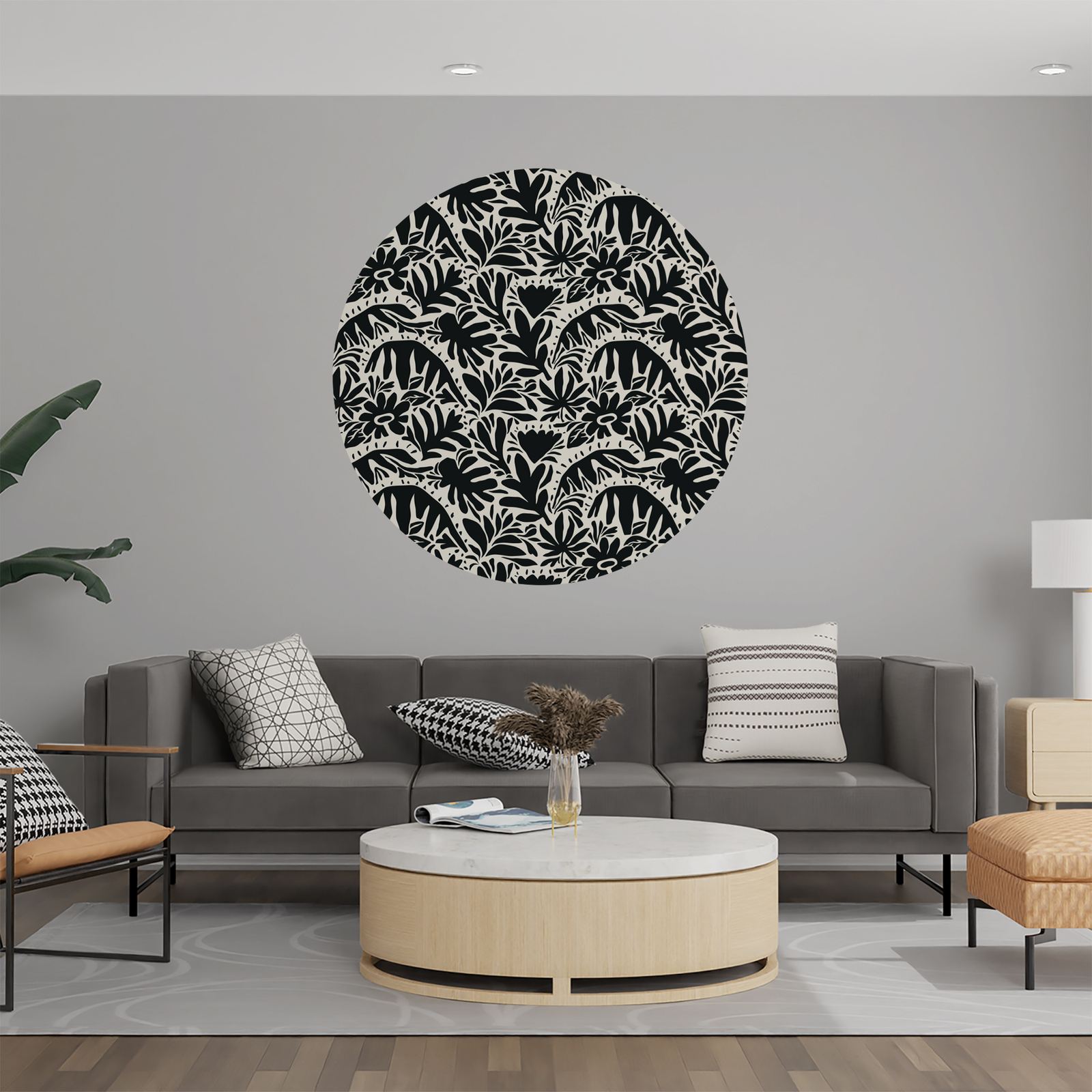 Wall Sticker / Circle - Floral Pattern