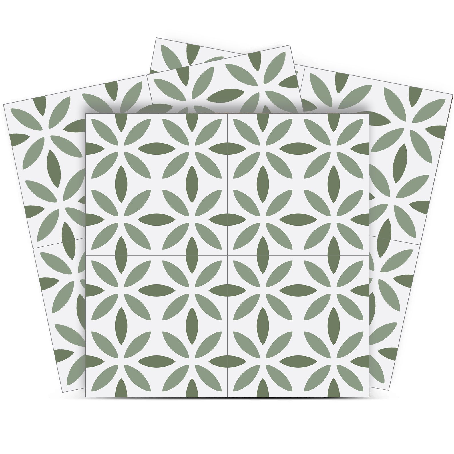 Tile Sticker - Green Floral Pattern / 24 pcs