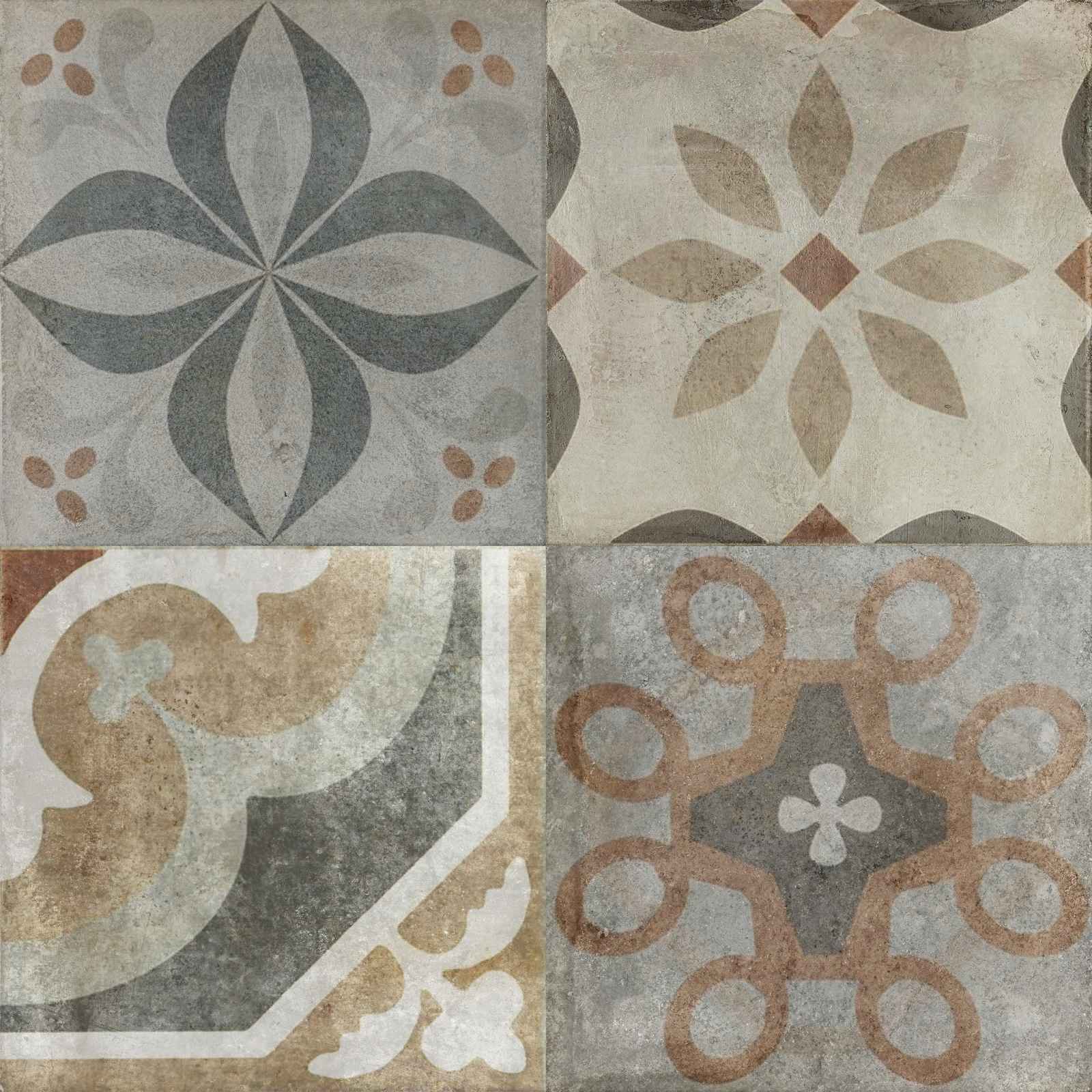 Tile Sticker - Vintage Floral Mosaic / 24 pcs