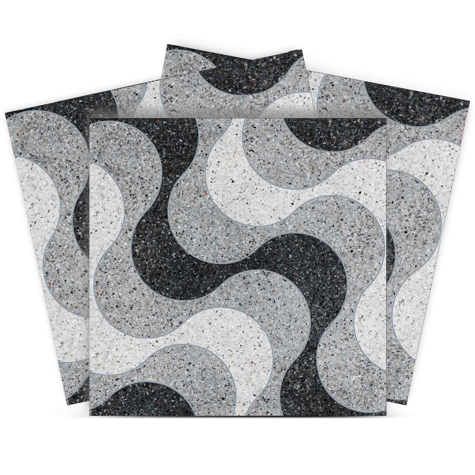 Tile Sticker - Monochrome Wave Pattern / 24 pcs
