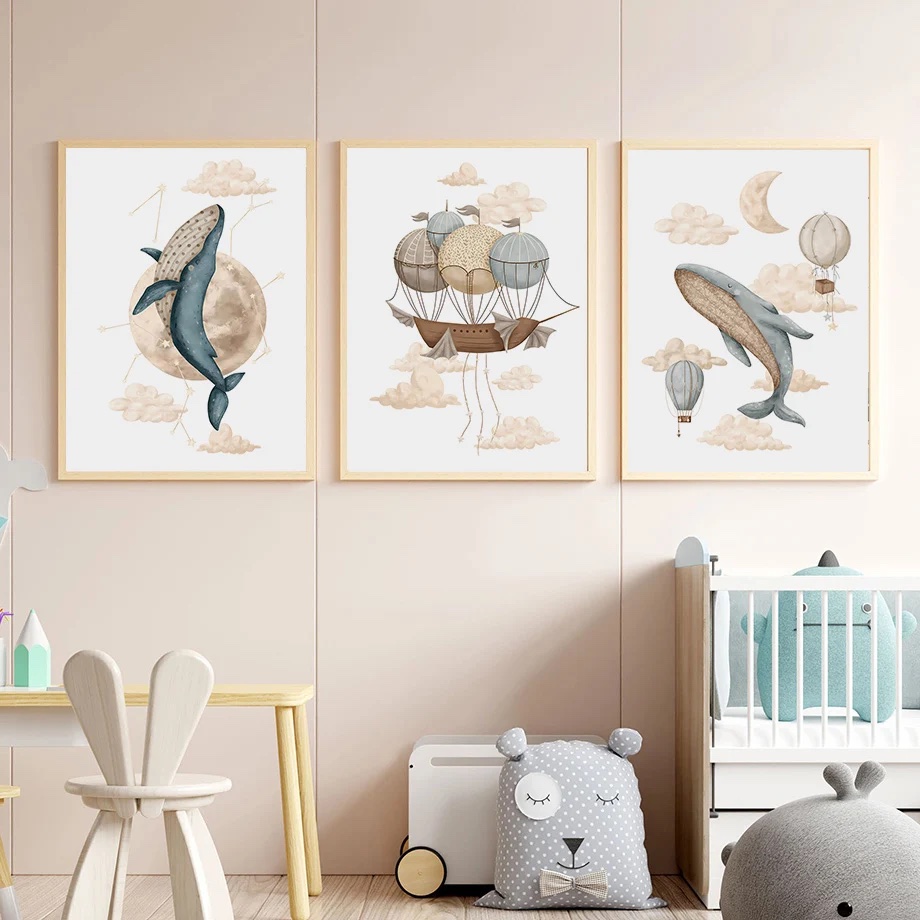 Posters – Whimsical Sky / Whales and Balloons in the Clouds / Set of 3