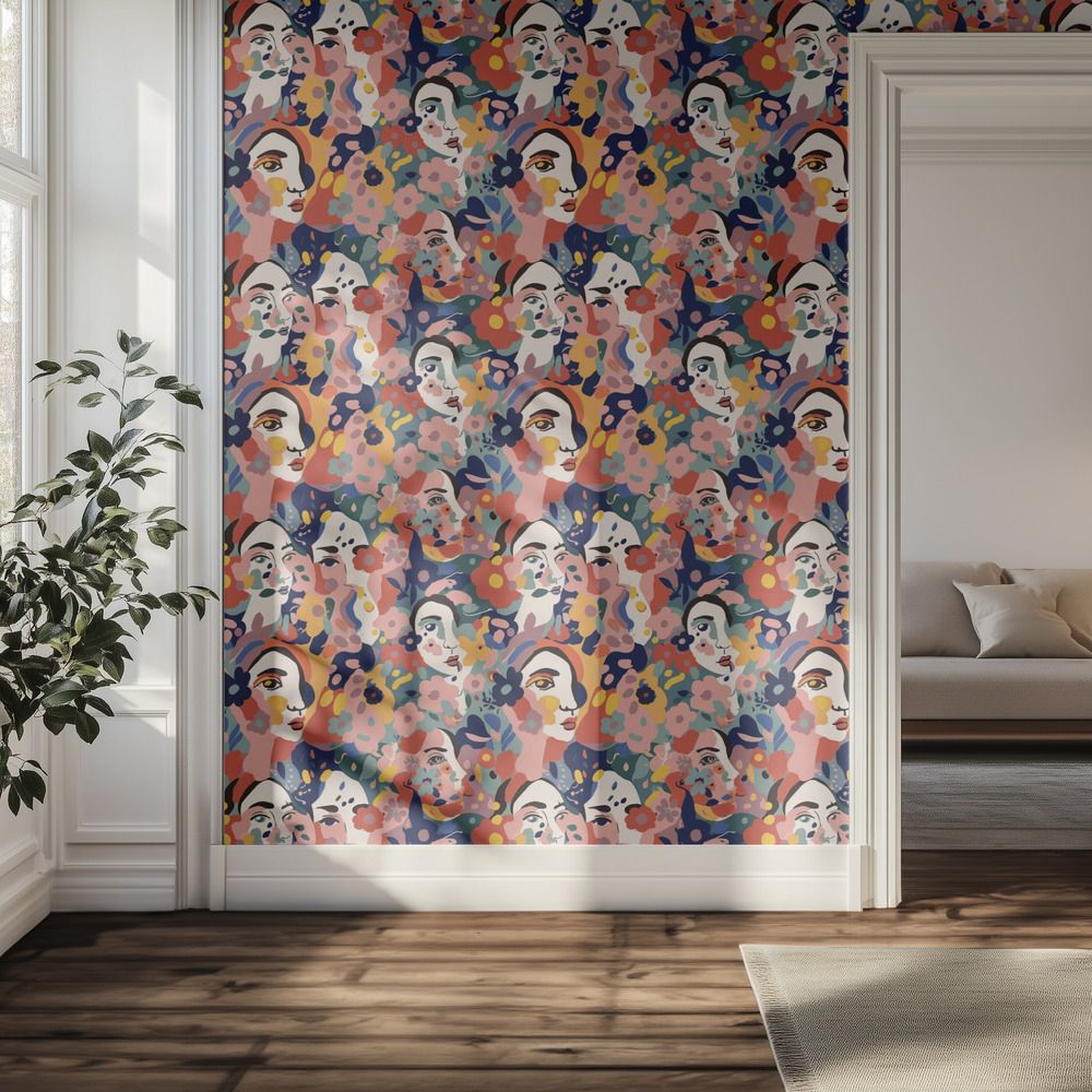 Wall Paper - Abstract Faces Floral