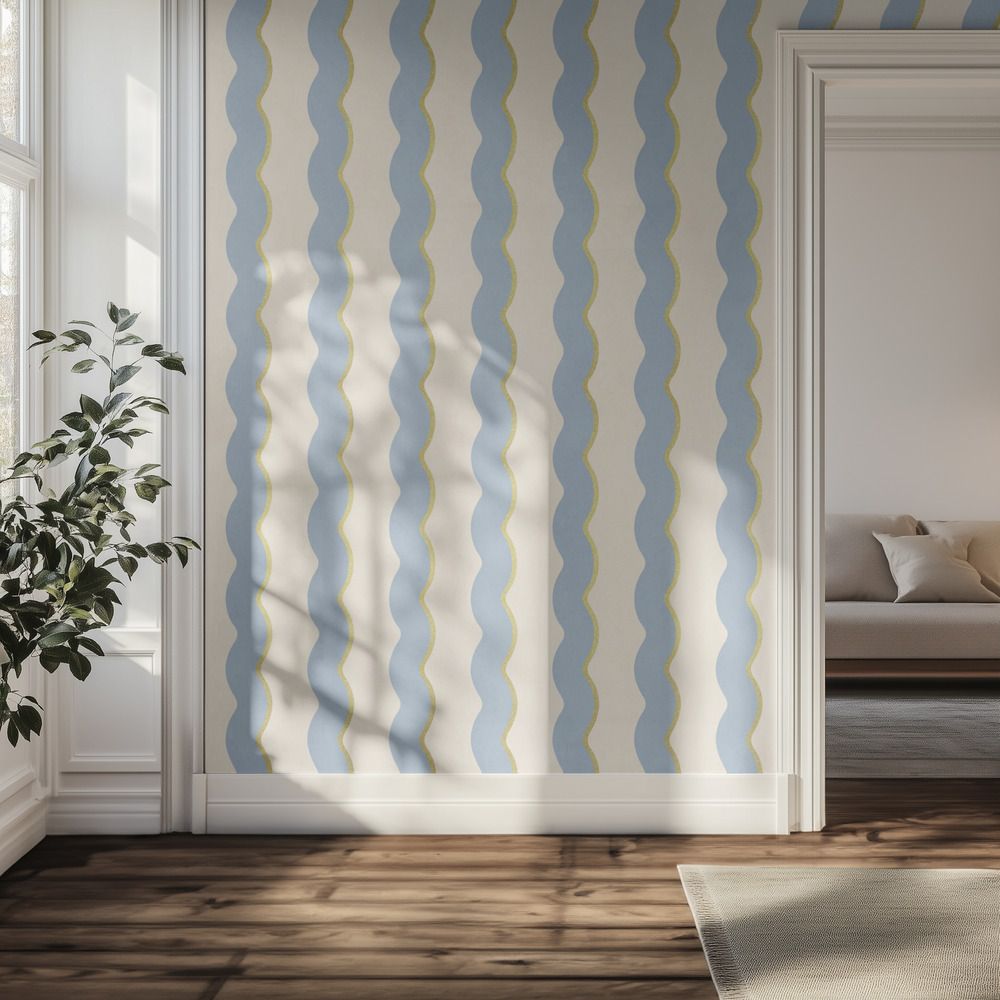 Wall Paper - Wavy Blue Pattern