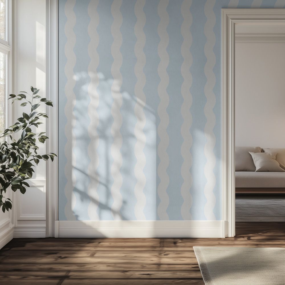 Wall Paper - Blue Wavy Stripes