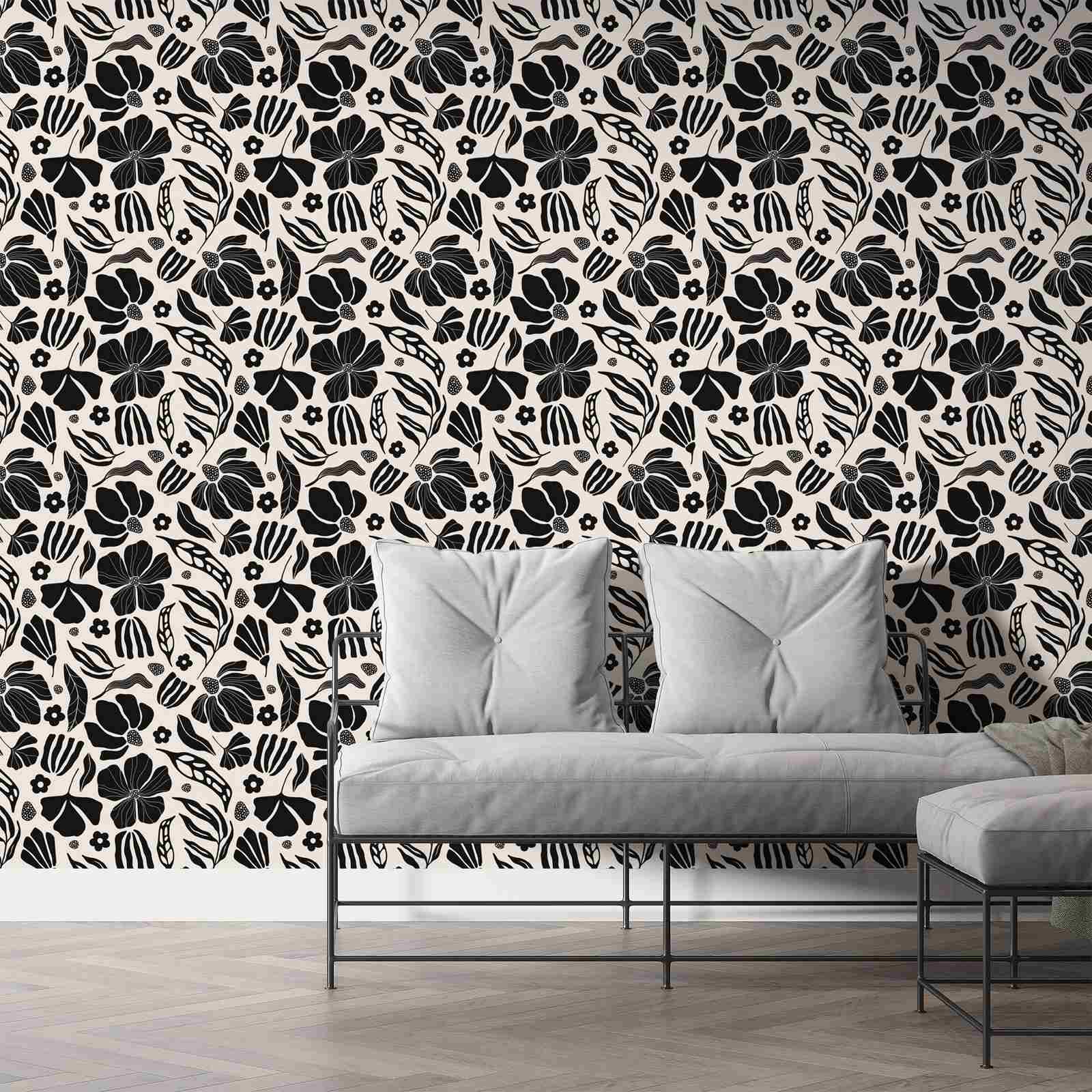 Wallpaper - Monochrome Floral Symphony