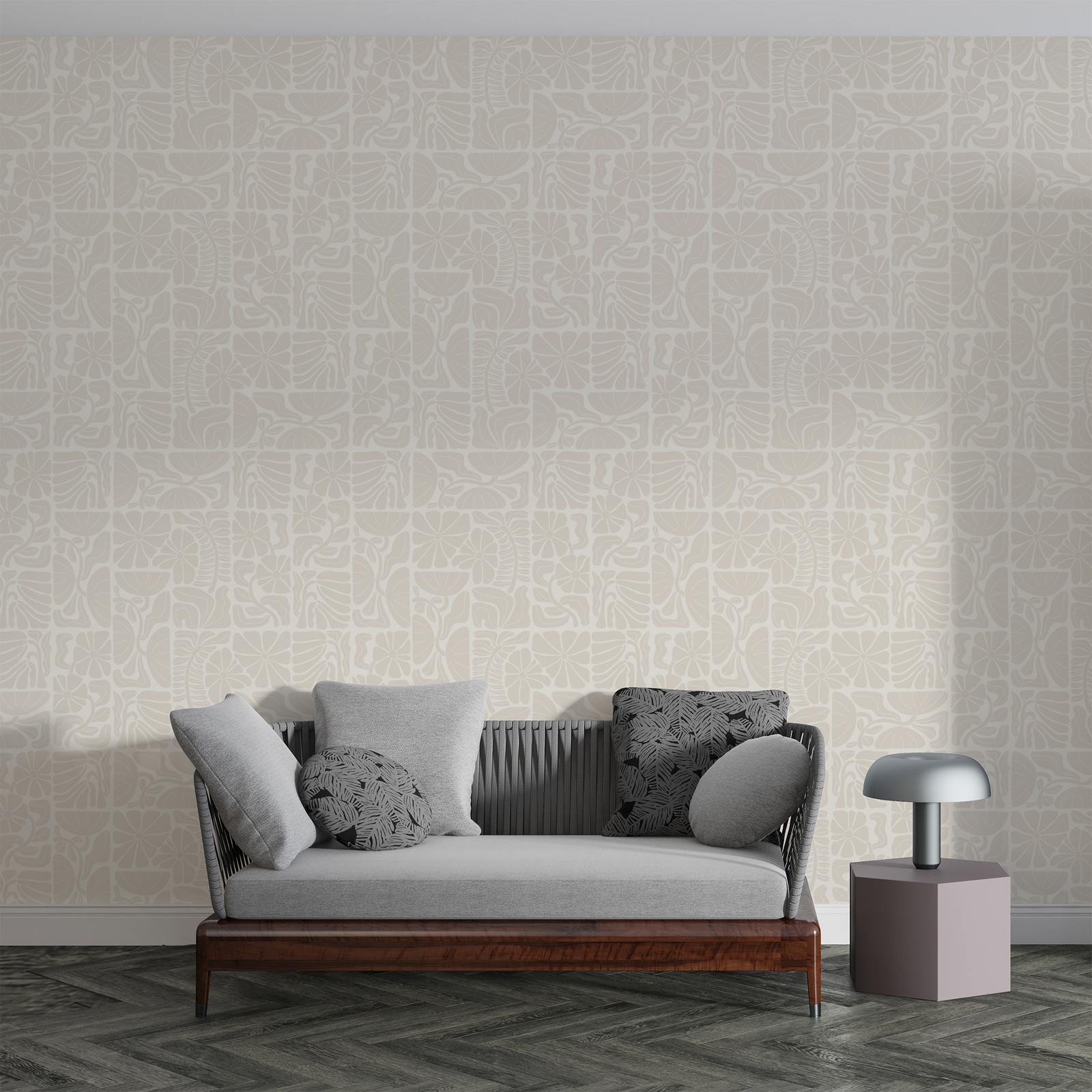 Wallpaper - Beige Floral Geometric Pattern